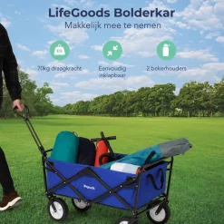 LifeGoods 70KG bolderkar 94L - Blue