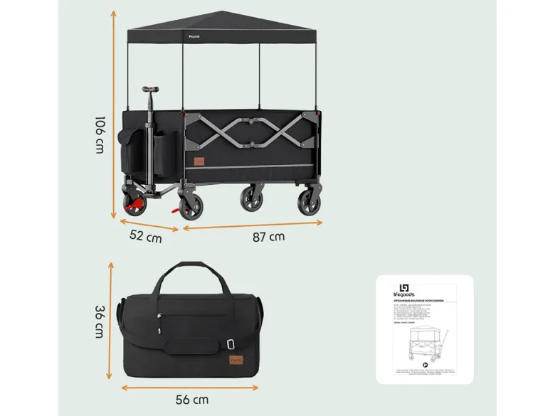 LifeGoods 80 kg bolderkar met dak - Anthracite