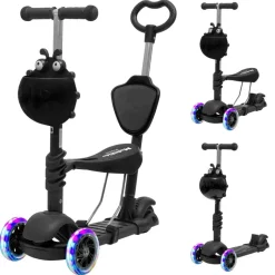 LifeGoods MultiRider kinderstep met duwstang - Black
