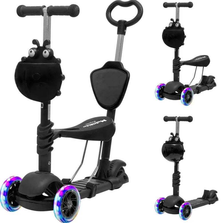 LifeGoods MultiRider kinderstep met duwstang - Black