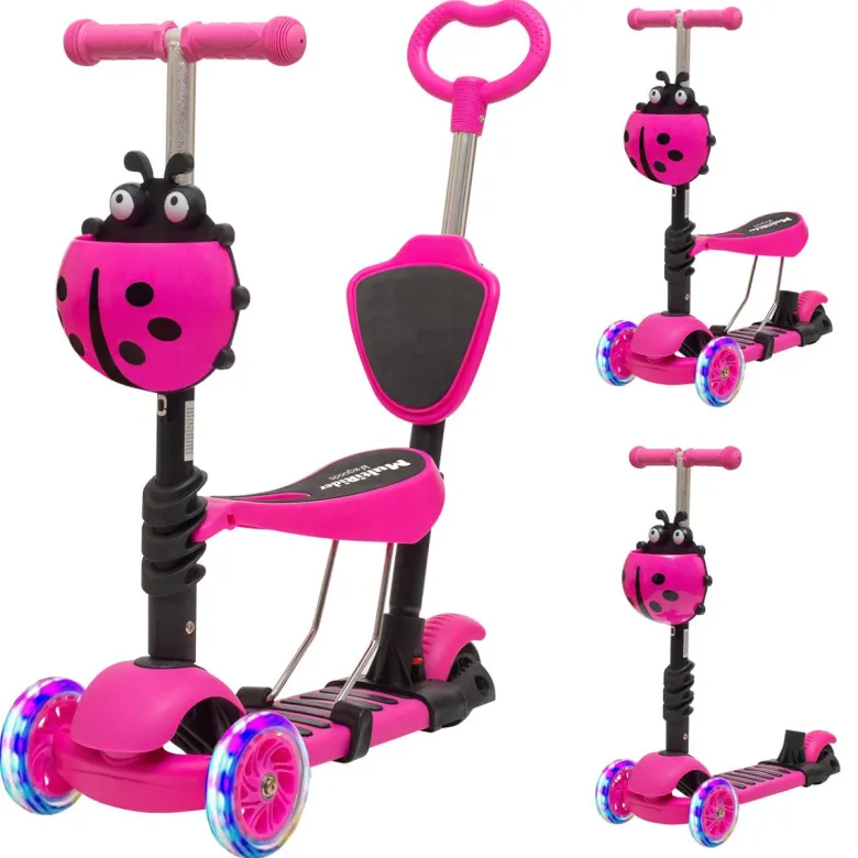 LifeGoods MultiRider kinderstep met duwstang - Pink