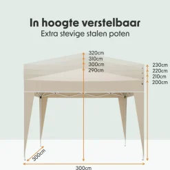 LifeGoods Plus 3x3 m partytent - Beige