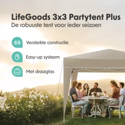 LifeGoods Plus 3x3 m partytent - Beige