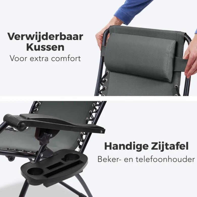 LifeGoods relaxstoel met zijtafel - Darkgrey