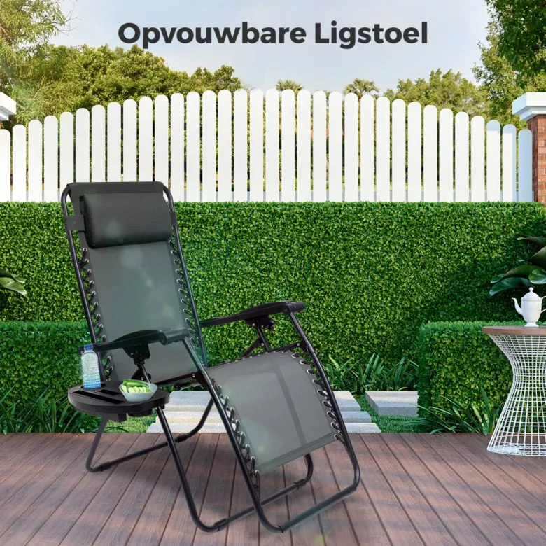 LifeGoods relaxstoel met zijtafel - Darkgrey