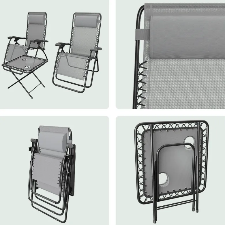 LifeGoods set van 2 relaxstoelen met tafel - Grey