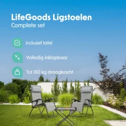 LifeGoods set van 2 relaxstoelen met tafel - Grey