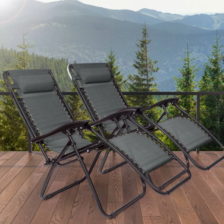 LifeGoods set van 2 relaxstoelen met zonnescherm - Dark Grey