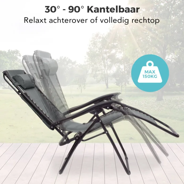 LifeGoods set van 2 relaxstoelen met zonnescherm - Dark Grey