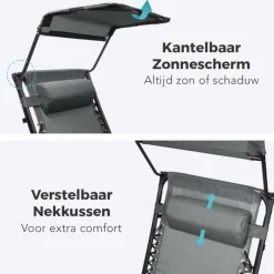 LifeGoods set van 2 relaxstoelen met zonnescherm - Dark Grey