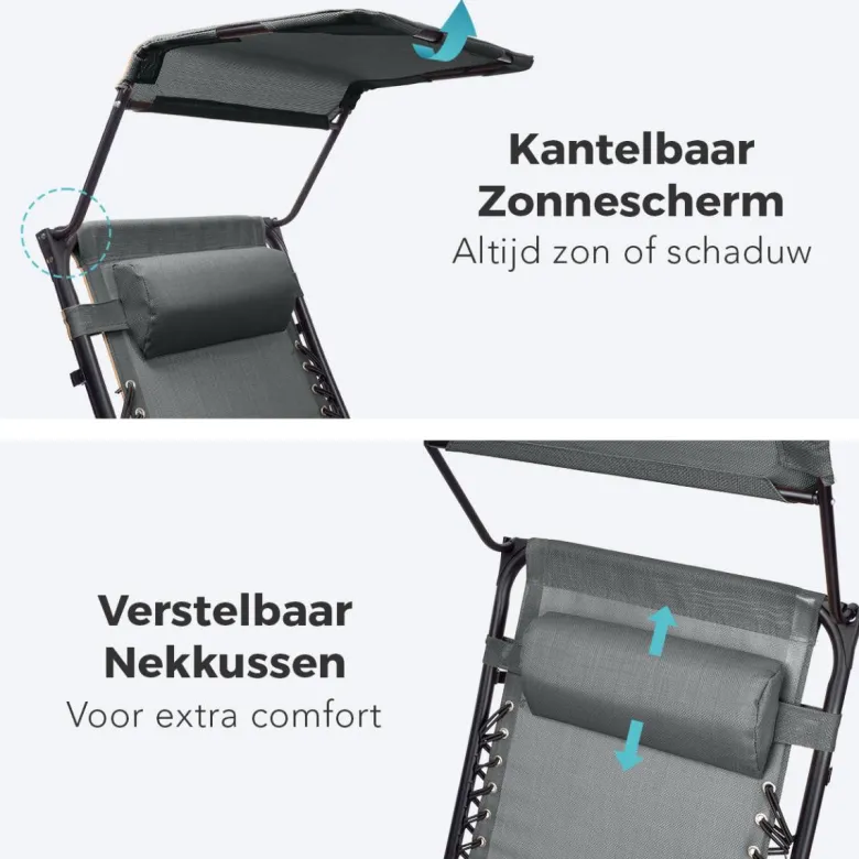 LifeGoods set van 2 relaxstoelen met zonnescherm - Dark Grey
