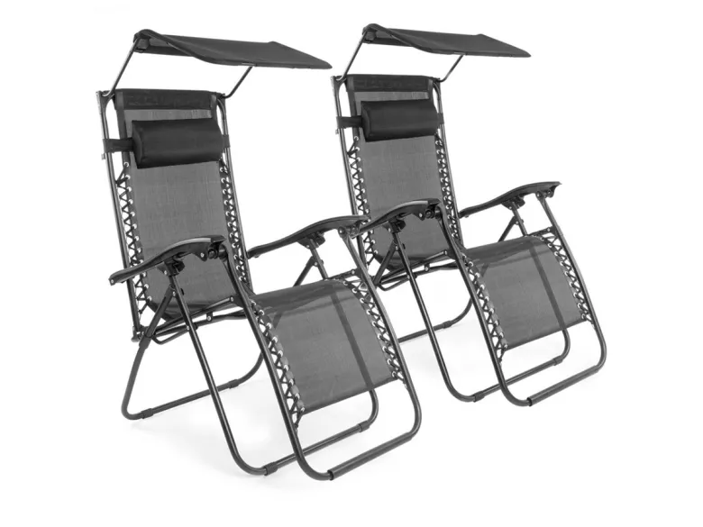 LifeGoods set van 2 relaxstoelen met zonnescherm - Black