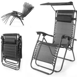 LifeGoods set van 2 relaxstoelen met zonnescherm - Black