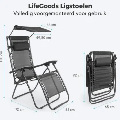 LifeGoods set van 2 relaxstoelen met zonnescherm - Black