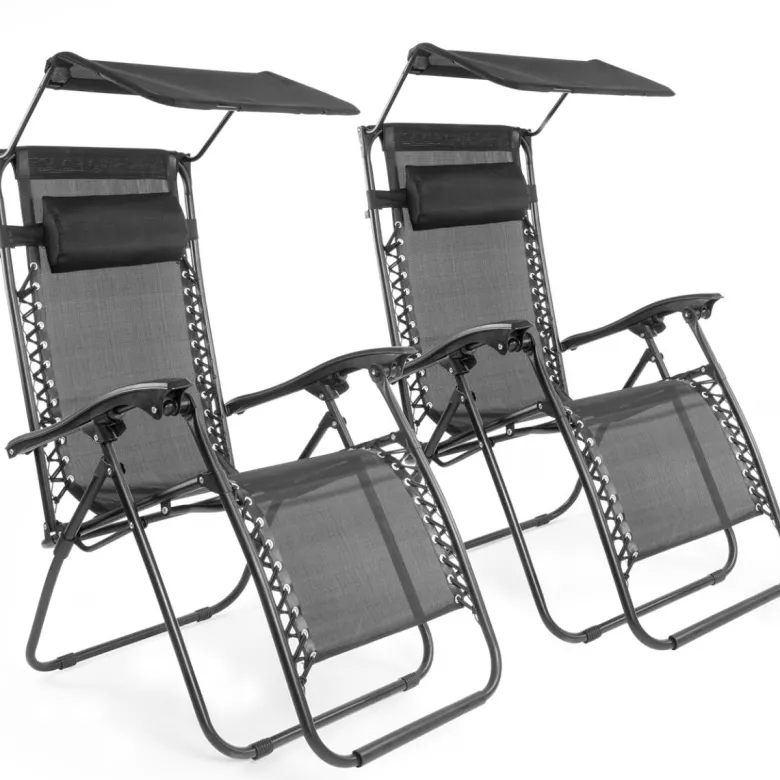 LifeGoods set van 2 relaxstoelen met zonnescherm - Black