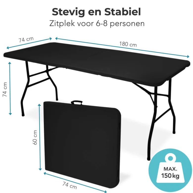 LifeGoods 180x70 cm Inklapbare tafel - Black
