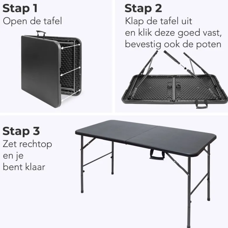 LifeGoods 120x60 cm Inklapbare tafel - Black
