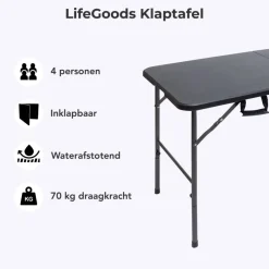 LifeGoods 120x60 cm Inklapbare tafel - Black