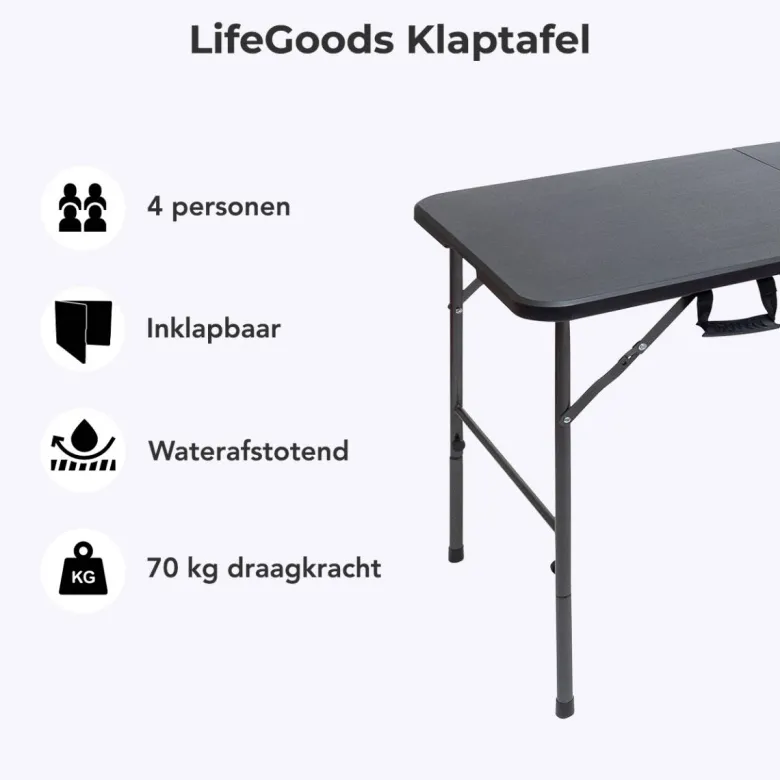 LifeGoods 120x60 cm Inklapbare tafel - Black