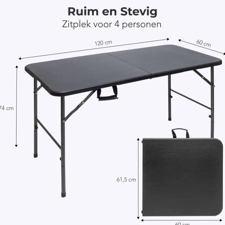 LifeGoods 120x60 cm Inklapbare tafel - Black