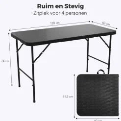 LifeGoods 120x60 cm Inklapbare vouwbare tafel - Black