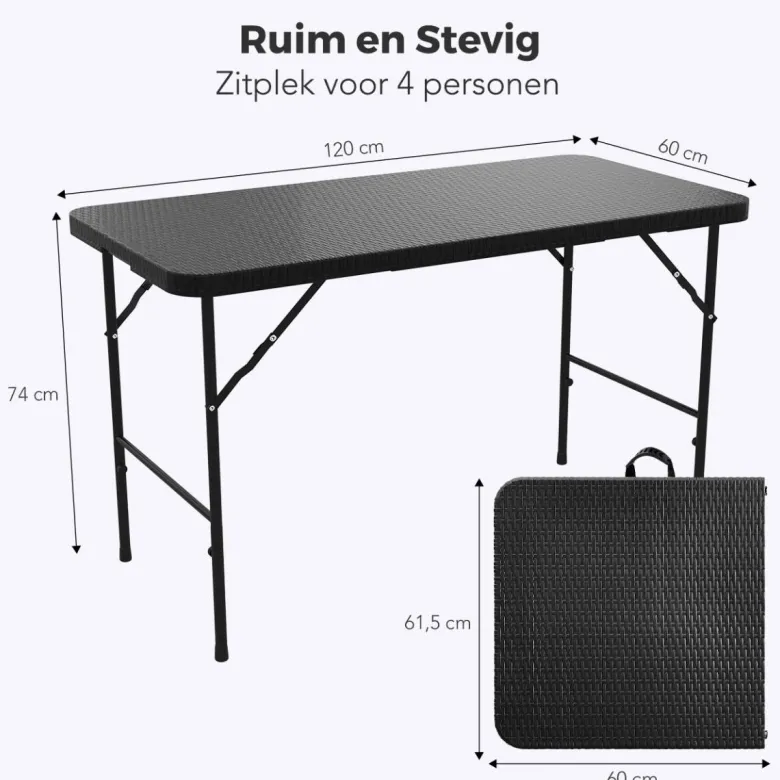 LifeGoods 120x60 cm Inklapbare vouwbare tafel - Black