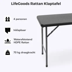 LifeGoods 120x60 cm Inklapbare vouwbare tafel - Black