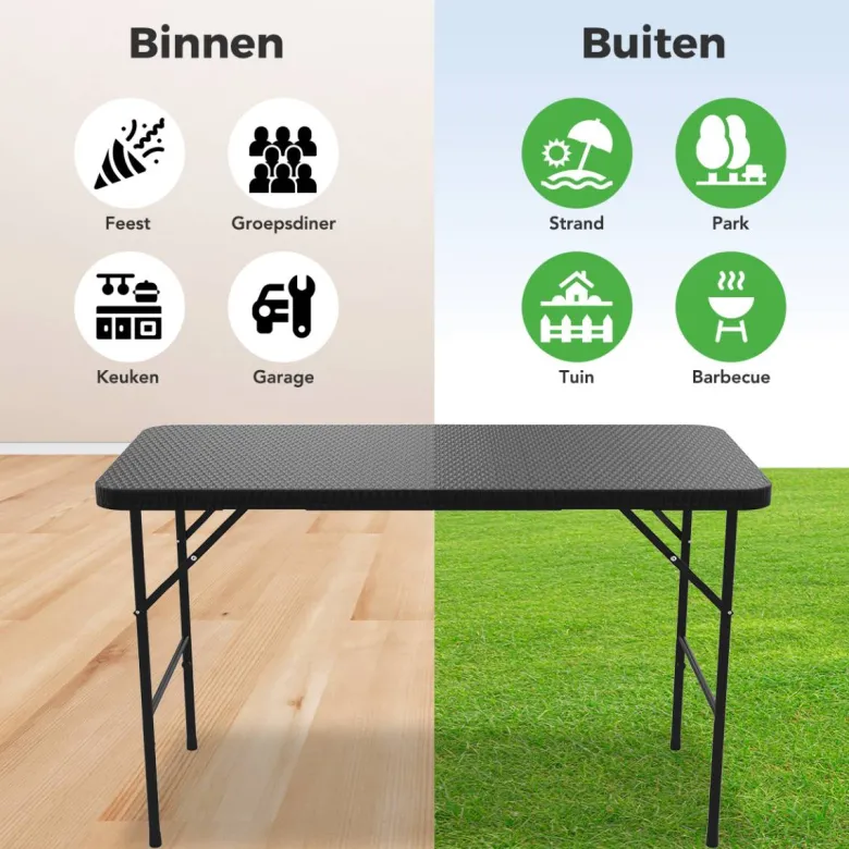 LifeGoods 120x60 cm Inklapbare vouwbare tafel - Black