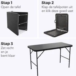 LifeGoods 120x60 cm Inklapbare vouwbare tafel - Black
