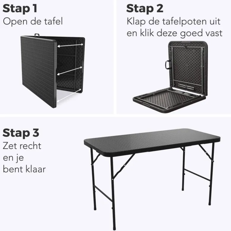 LifeGoods 120x60 cm Inklapbare vouwbare tafel - Black