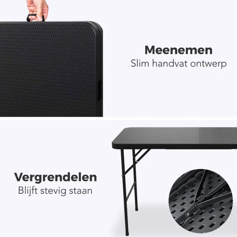 LifeGoods 120x60 cm Inklapbare vouwbare tafel - Black