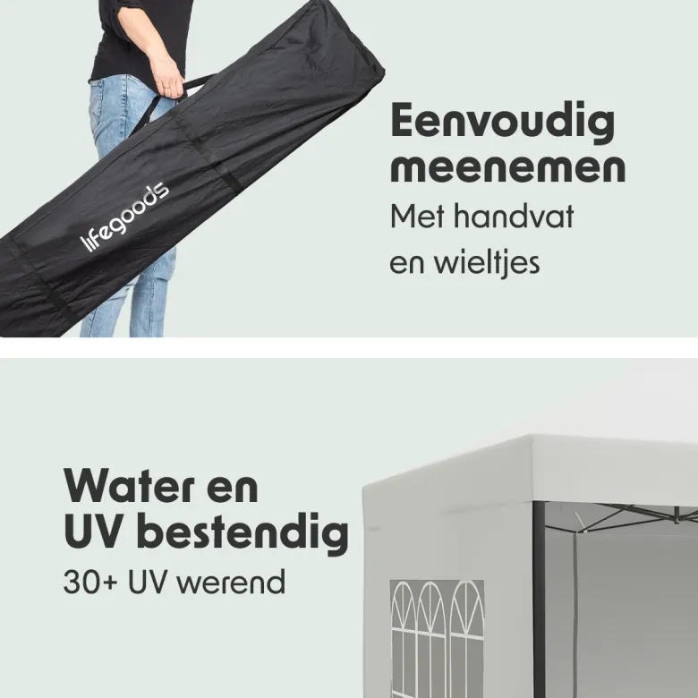 LifeGoods 3 x 3 meter partytent met zijwanden - White