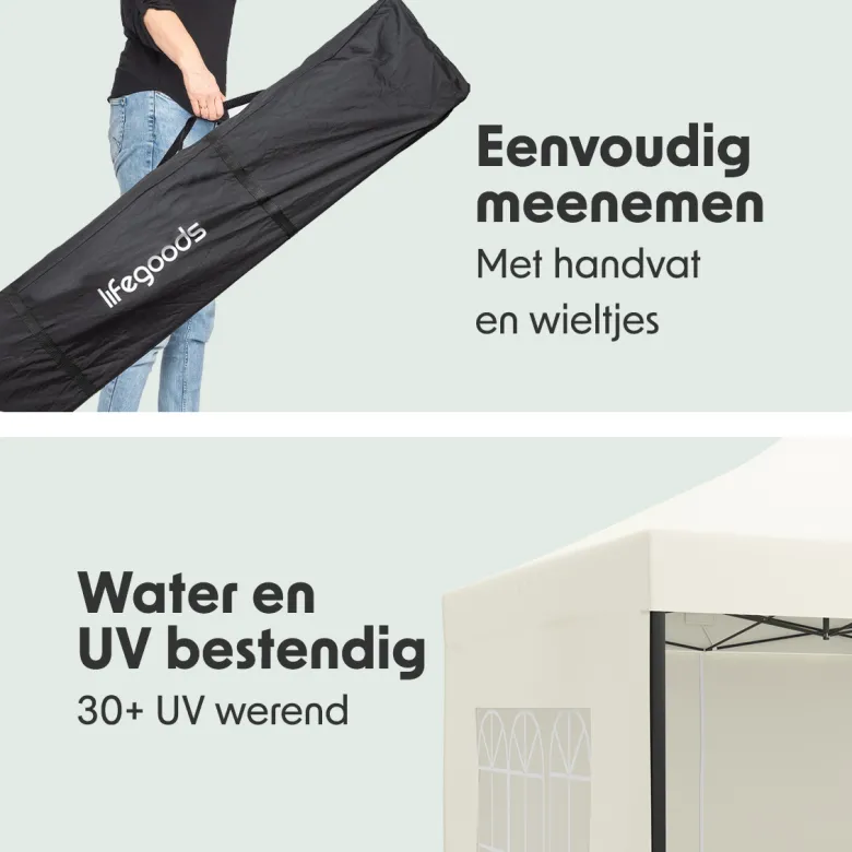LifeGoods 3 x 3 meter partytent met zijwanden - Beige