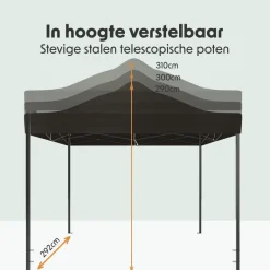 LifeGoods 3 x 3 meter partytent met zijwanden - Anthracite