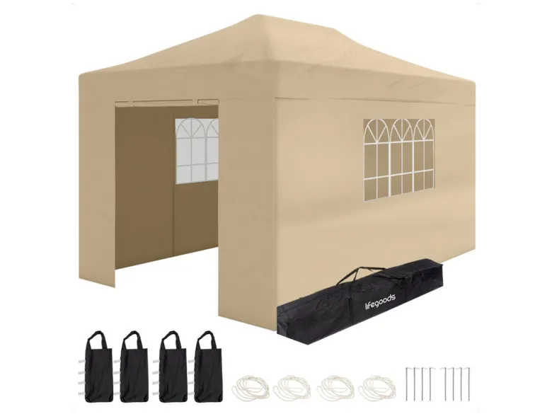 LifeGoods 3 x 4,5 meter partytent met zijwanden - Beige