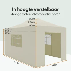 LifeGoods 3 x 4,5 meter partytent met zijwanden - Beige