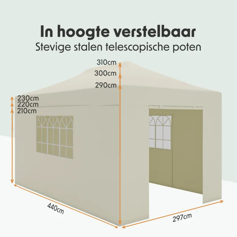 LifeGoods 3 x 4,5 meter partytent met zijwanden - Beige