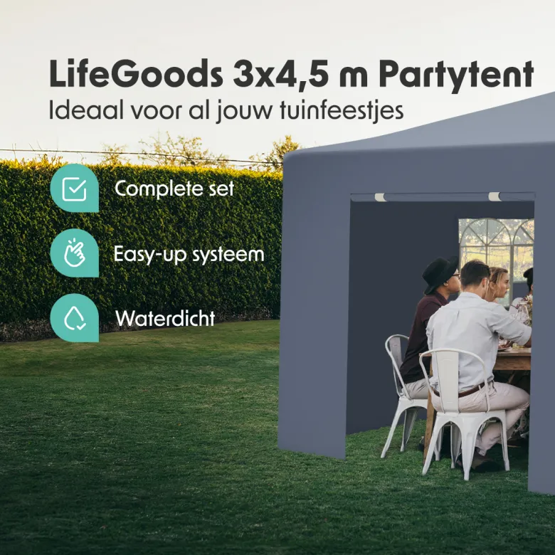 LifeGoods 3 x 4,5 meter partytent met zijwanden - Dark Blue