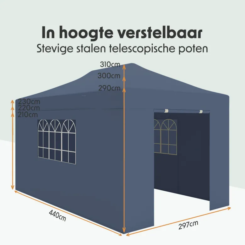 LifeGoods 3 x 4,5 meter partytent met zijwanden - Dark Blue
