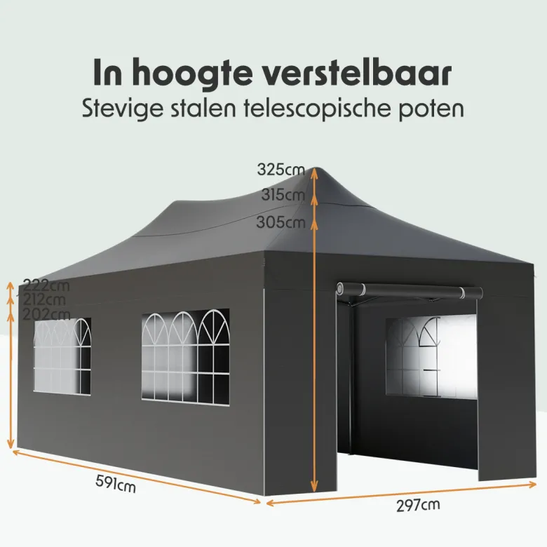 LifeGoods 3 x 6 meter partytent met zijwanden - Anthracite