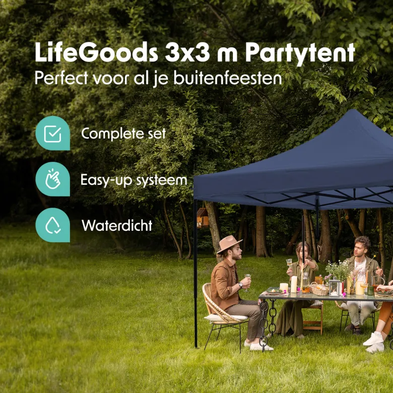 LifeGoods 3x3 m partytent - Dark Blue