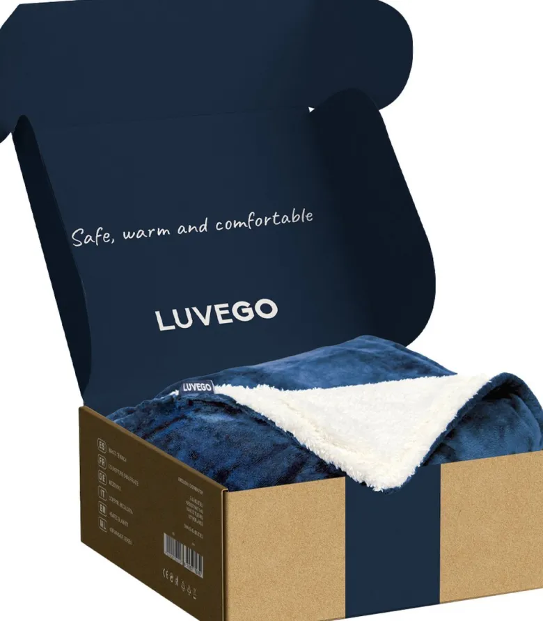 Luvego fleece/sherpa elektrische deken 160x120cm - Dark Blue