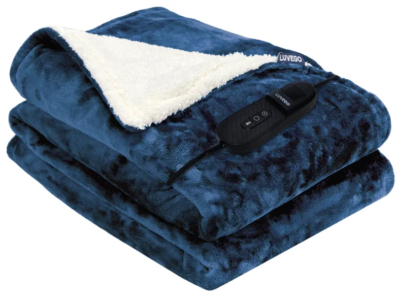 Luvego fleece/sherpa elektrische deken 160x120cm - Dark Blue