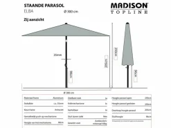 Madison Elba 300 cm push-up parasol - Grey