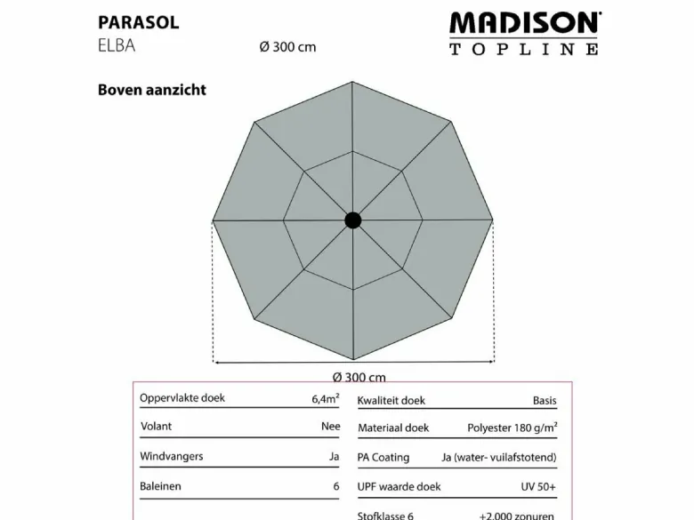 Madison Elba 300 cm push-up parasol - Grey