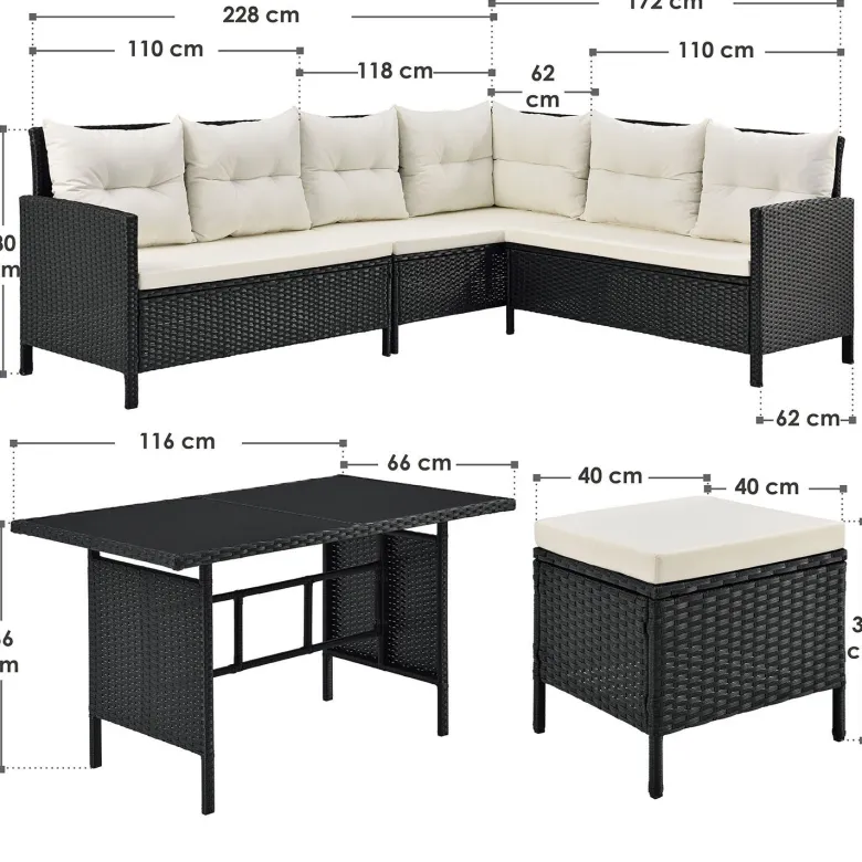 Manacor polyrotan zwart witte loungeset
