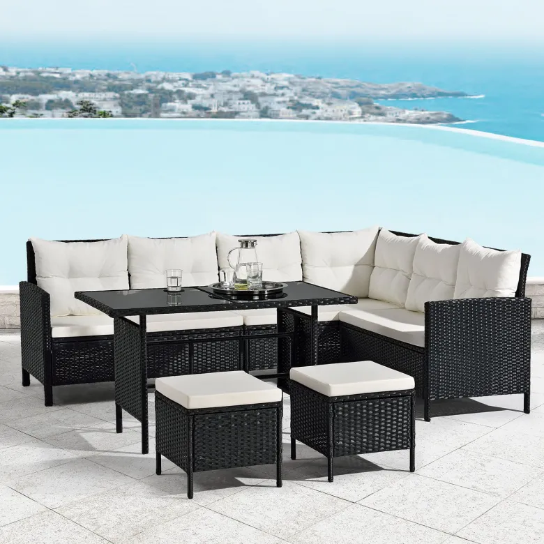 Manacor polyrotan zwart witte loungeset