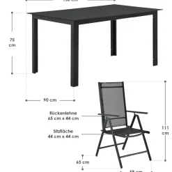 Milano aluminium 7-delige donkergrijze diningset
