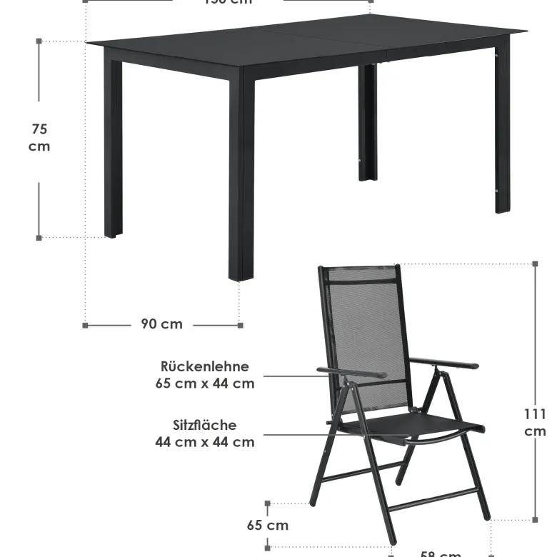 Milano aluminium 7-delige donkergrijze diningset