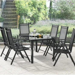 Milano aluminium 7-delige donkergrijze diningset